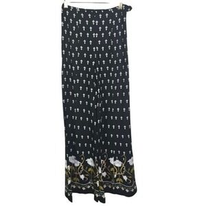 Anthropologie Size 0 Black‎ White Floral Wide Leg Palazzo Pants Boho Bohemian